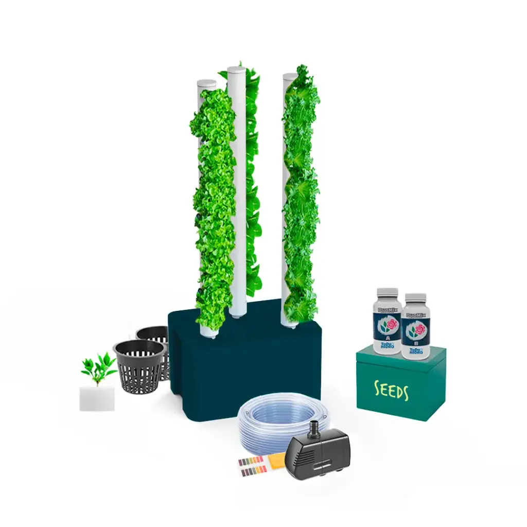 [KITWNUTRN14] Kit hidropônico N14 Tower System para 24 plantas, jardim interno completo com nutrientes, sementes e acessórios