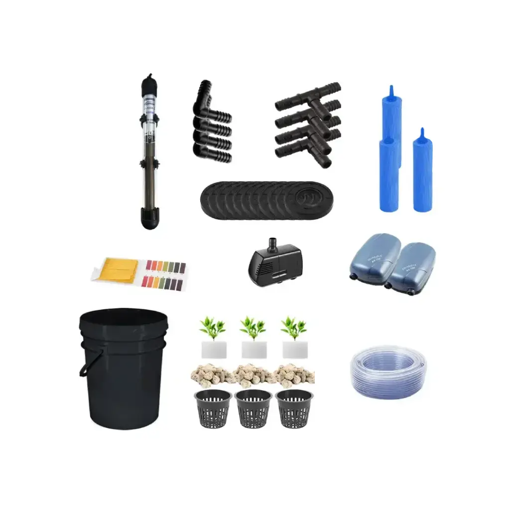 Grow Pot RDWC 20L Kit Sistema hidropônico de 4 baldes com bombas de ar, potes mesh e reservatório de água (1/2")